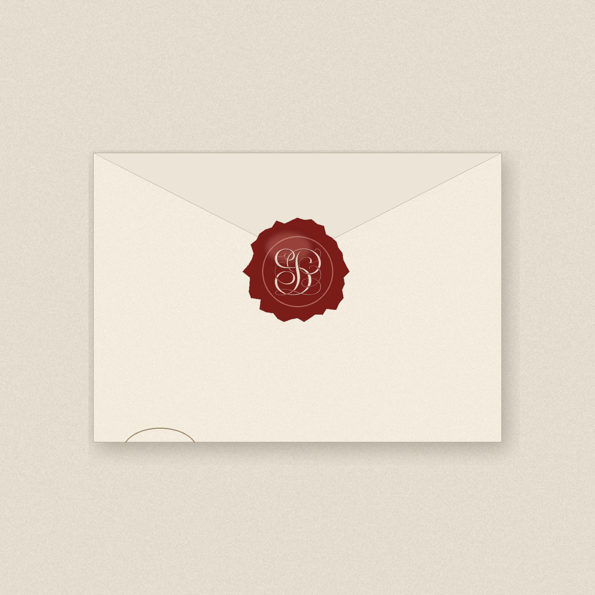 Monogram pressed into a wax seal on an envelope